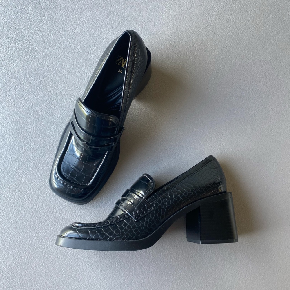 Zara Block Heel Croc Loafers - Picture 5 of 6